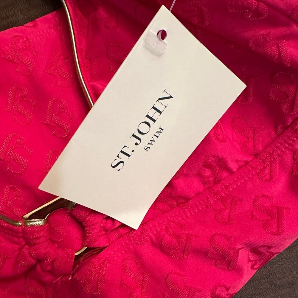 ST. JOHN Swim Monogrammed Hot Pink Halter Tankini Top Size 10 NWT - Picture 5 of 9